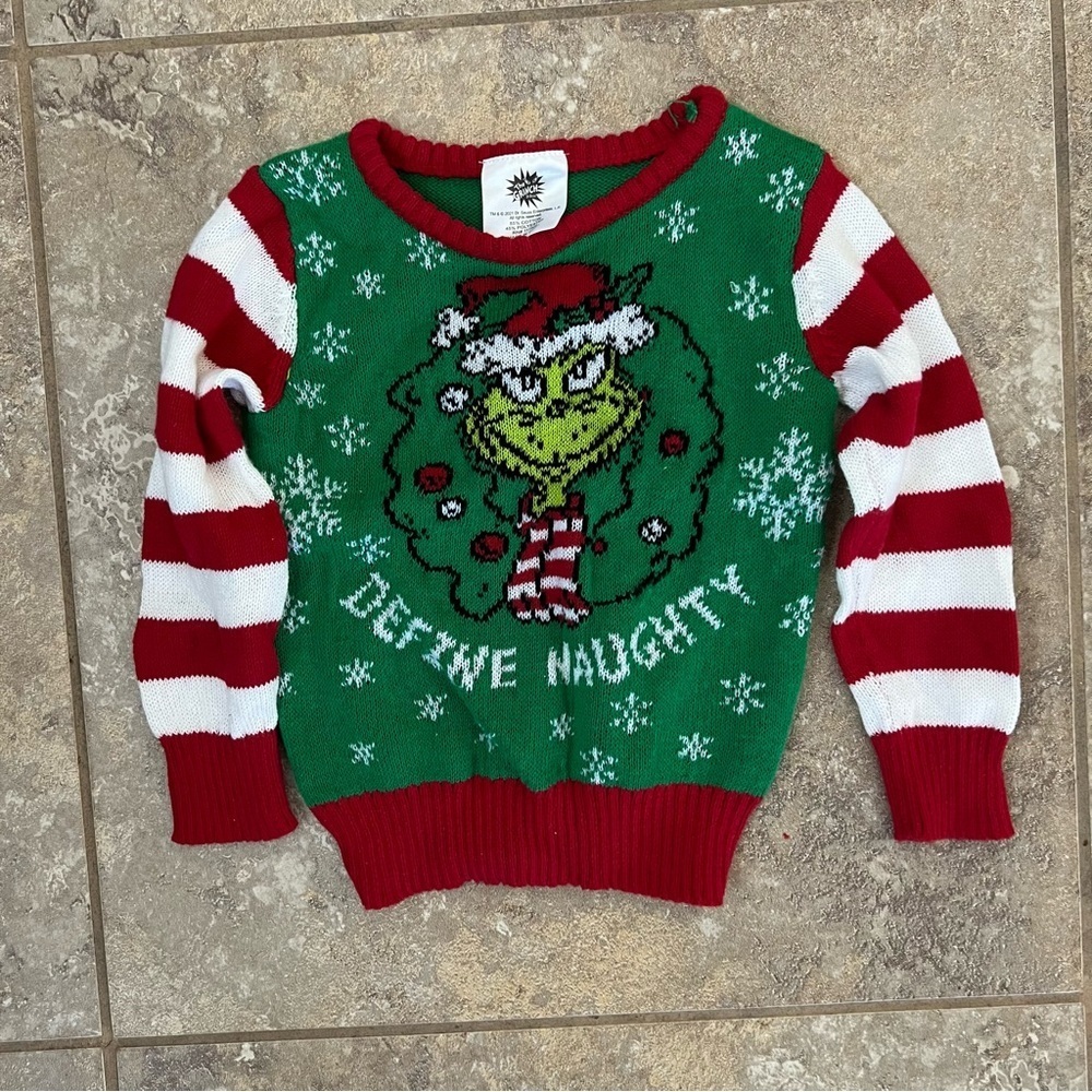 The Grinch “Define Naughty” Pullover Sweater Green Red Size 18 Months